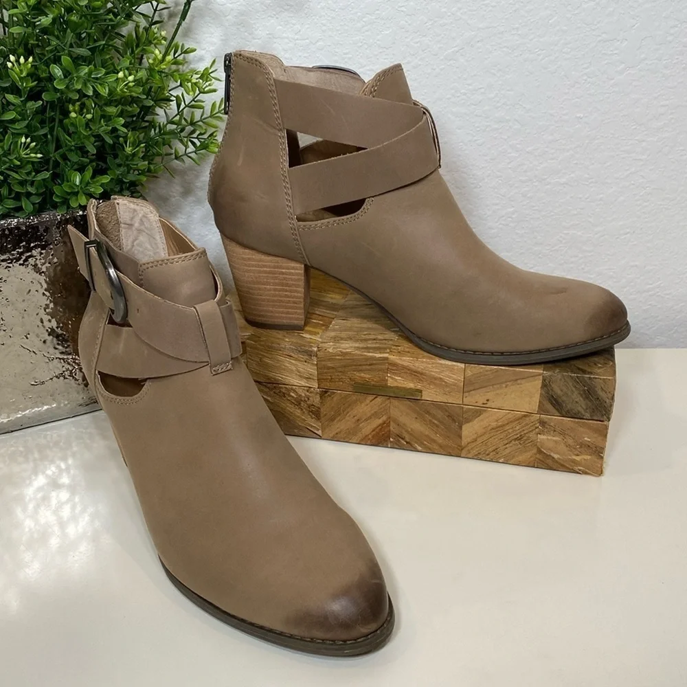 Vionic Rory Leather Ankle Back Zip Buckle Boot Bootie Size 11‎ Taupe